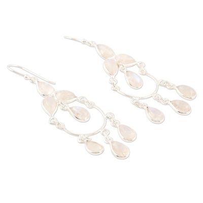 Alternate image for Sterling Silver and Rainbow Moonstone Chandelier Earrings Sky Dance
