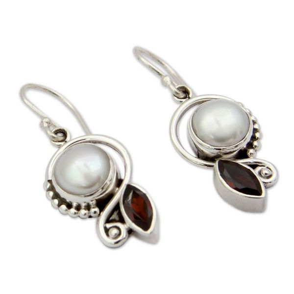 Alternate image for Pearl Garnet Earrings in Sterling Silver Jewelry Sublime Romance