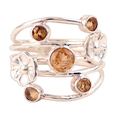 Alternate image for Floral Sterling Silver Cocktail Ring with Citrine Gemstones Victory Blossom