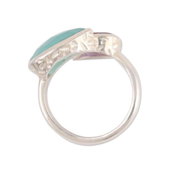 Alternate image for Blue Chalcedony and Amethyst Sterling Silver Wrap Ring Luminous Harmony