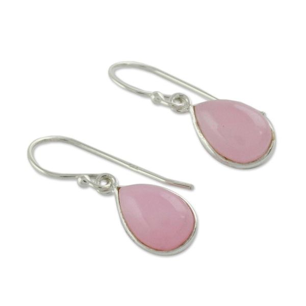 Alternate image for Sterling Teardrop Earrings with Pink Quartz Rose Fashion