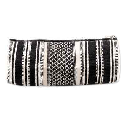 Alternate image for Black and White Hand Woven Cotton Cosmetic Case from India Scintillating Desire