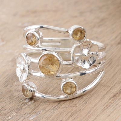Alternate image for Floral Sterling Silver Cocktail Ring with Citrine Gemstones Victory Blossom