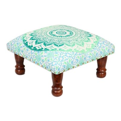 Alternate image for Green Mandala Motif Ottoman with Wood Legs Green Magnificence