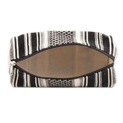Alternate image for Black and White Hand Woven Cotton Cosmetic Case from India Scintillating Desire