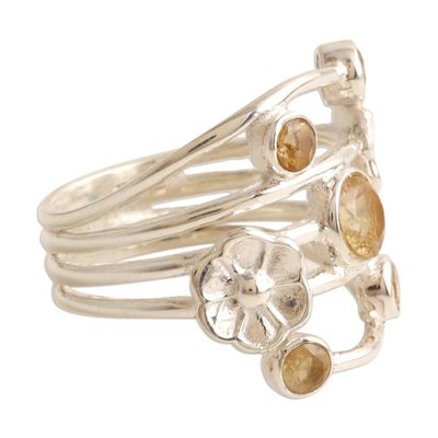 Alternate image for Floral Sterling Silver Cocktail Ring with Citrine Gemstones Victory Blossom