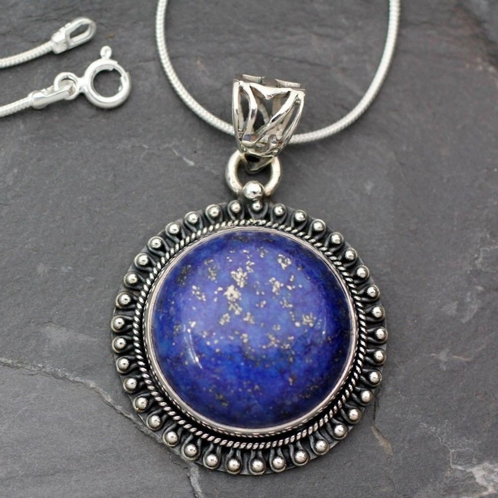 India Jewelry Sterling Silver and Lapis Lazuli Necklace 'Sky Over Varkala'