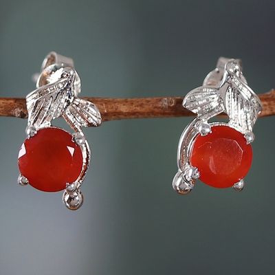 Alternate image for Rhodium-Plated Sterling Silver Carnelian Stud Earrings Flaming Leaf