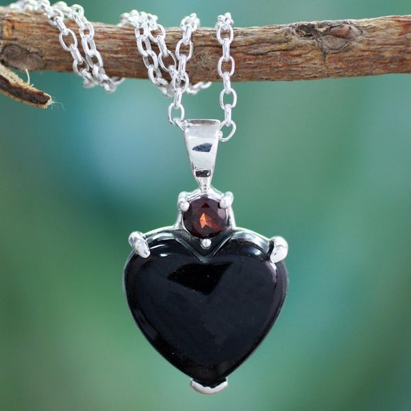 Alternate image for Onyx and garnet heart necklace Goth Love