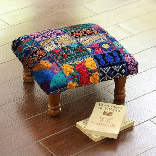 Alternate image for Fair Trade Embellished Ottoman Foot Stool from India Lapis Patchwork