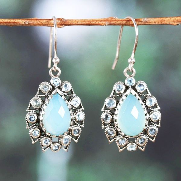 Alternate image for Seven-Carat Blue Topaz and Chalcedony Dangle Earrings Paradise Present