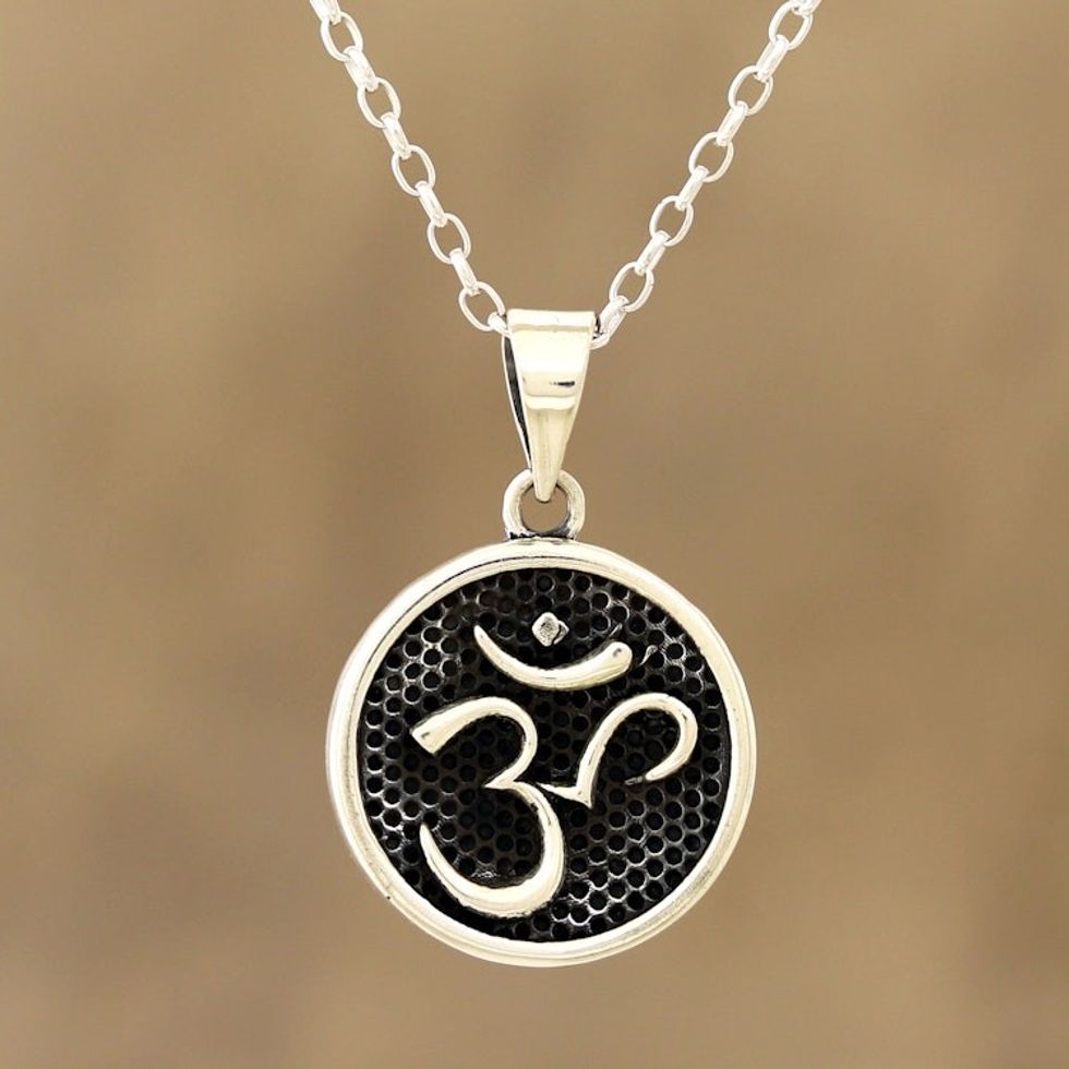 Dark Sterling Silver Om Pendant Necklace from India 'Dark Om'