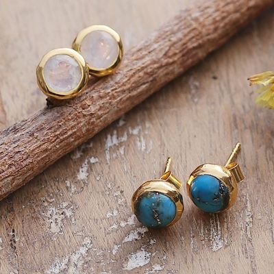 Alternate image for Set of 2 18k Gold-Plated Gemstone Round Stud Earrings Palace Gems