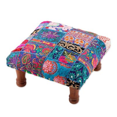 Alternate image for Fair Trade Embellished Ottoman Foot Stool from India Lapis Patchwork