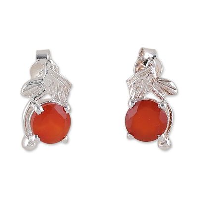 Alternate image for Rhodium-Plated Sterling Silver Carnelian Stud Earrings Flaming Leaf
