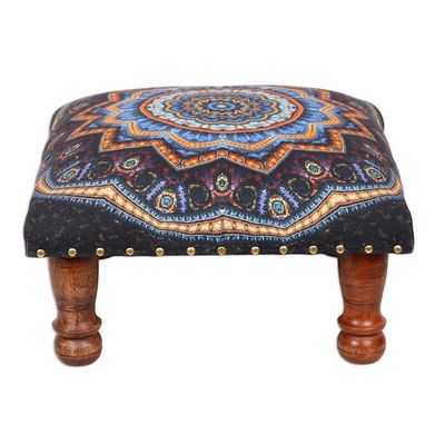 Alternate image for Multicolored Mandala Motif Ottoman with Wood Legs Floral Ignite