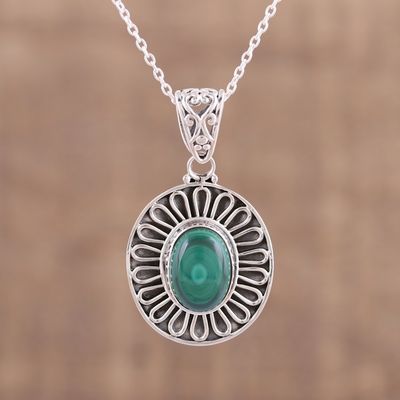 Alternate image for Malachite and Sterling Silver Pendant Necklace from India Enthrall