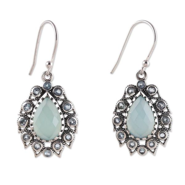 Alternate image for Seven-Carat Blue Topaz and Chalcedony Dangle Earrings Paradise Present