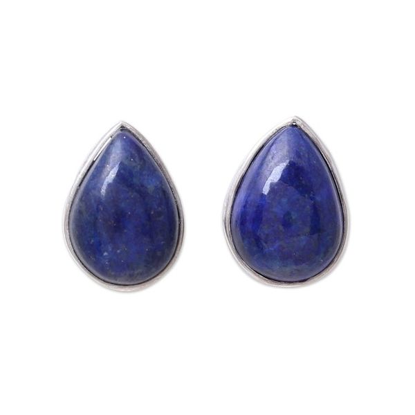 Alternate image for Teardrop Lapis Lazuli Button Earrings from India Mystic Tears