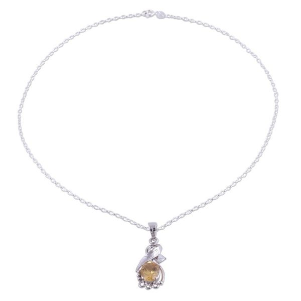 Alternate image for Rhodium Plated Leafy Citrine Pendant Necklace from India Sunshine Vine
