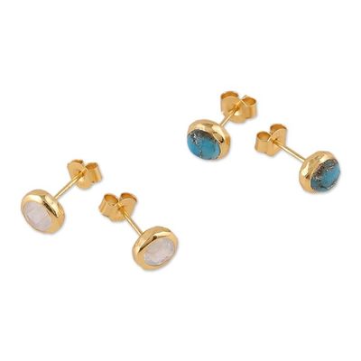Alternate image for Set of 2 18k Gold-Plated Gemstone Round Stud Earrings Palace Gems
