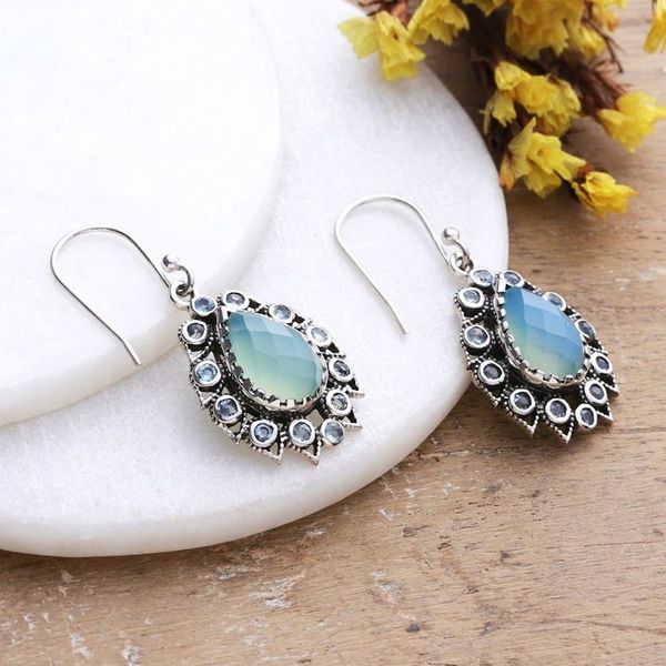 Alternate image for Seven-Carat Blue Topaz and Chalcedony Dangle Earrings Paradise Present