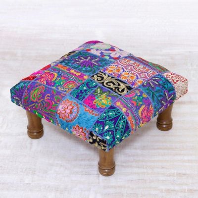 Alternate image for Fair Trade Embellished Ottoman Foot Stool from India Lapis Patchwork
