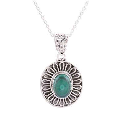Alternate image for Malachite and Sterling Silver Pendant Necklace from India Enthrall