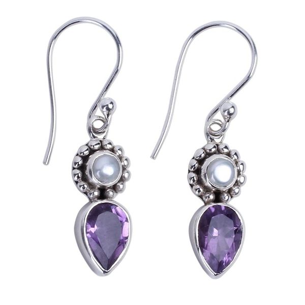 Alternate image for Amethyst and Cultured Pearl Earrings in Sterling Silver Amethyst Tear
