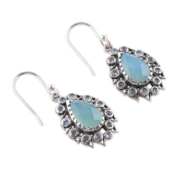 Alternate image for Seven-Carat Blue Topaz and Chalcedony Dangle Earrings Paradise Present