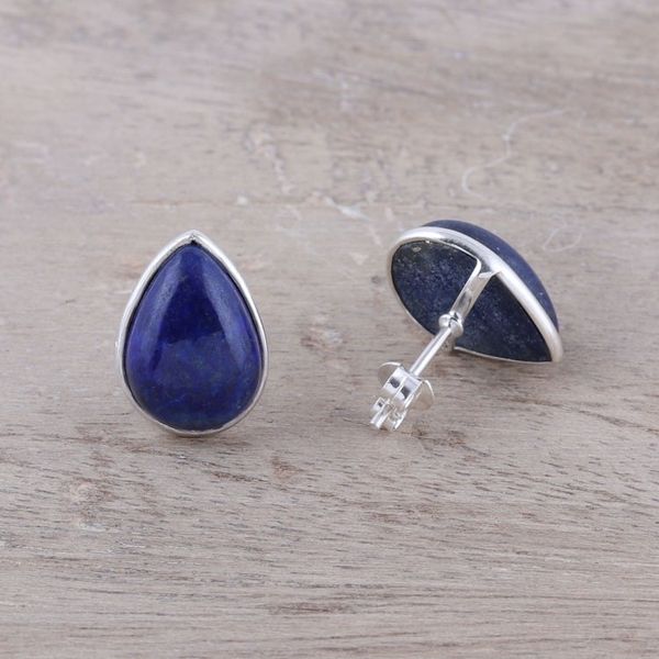 Alternate image for Teardrop Lapis Lazuli Button Earrings from India Mystic Tears