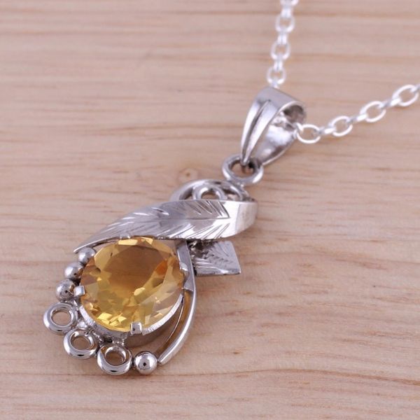 Alternate image for Rhodium Plated Leafy Citrine Pendant Necklace from India Sunshine Vine
