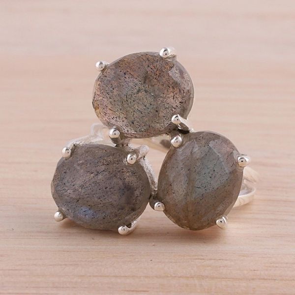 Alternate image for Labradorite and Sterling Silver Multi Stone Ring from India Bold Trio