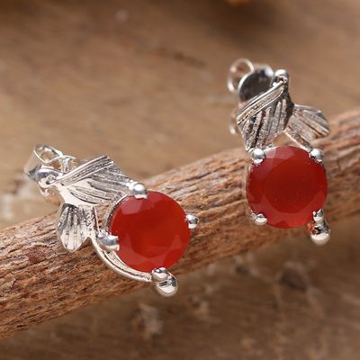 Alternate image for Rhodium-Plated Sterling Silver Carnelian Stud Earrings Flaming Leaf