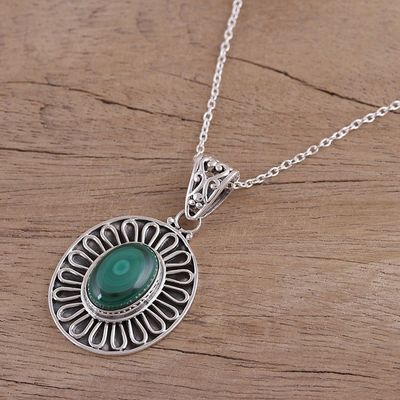 Alternate image for Malachite and Sterling Silver Pendant Necklace from India Enthrall