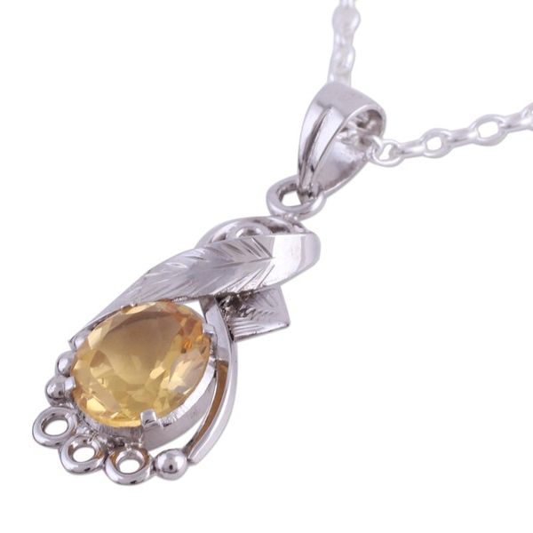 Alternate image for Rhodium Plated Leafy Citrine Pendant Necklace from India Sunshine Vine