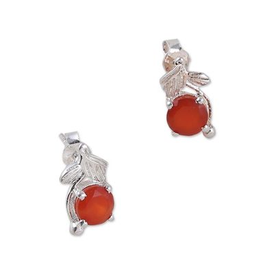 Alternate image for Rhodium-Plated Sterling Silver Carnelian Stud Earrings Flaming Leaf