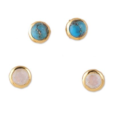 Alternate image for Set of 2 18k Gold-Plated Gemstone Round Stud Earrings Palace Gems