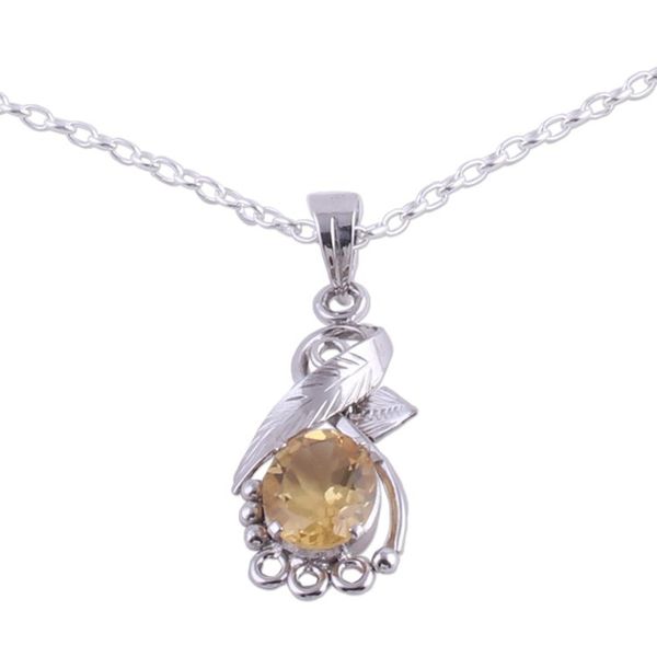 Alternate image for Rhodium Plated Leafy Citrine Pendant Necklace from India Sunshine Vine