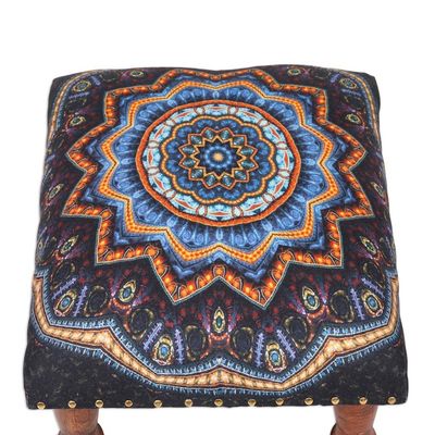 Alternate image for Multicolored Mandala Motif Ottoman with Wood Legs Floral Ignite