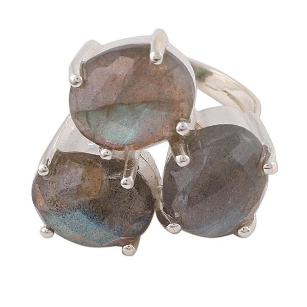 Alternate image for Labradorite and Sterling Silver Multi Stone Ring from India Bold Trio
