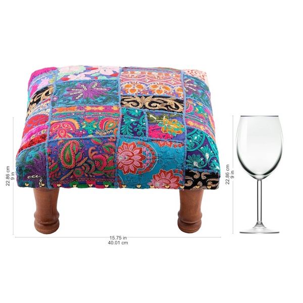 Alternate image for Fair Trade Embellished Ottoman Foot Stool from India Lapis Patchwork