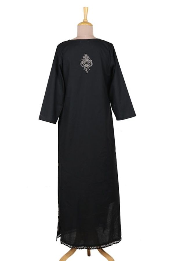 Alternate image for Cotton Maxi Dress with Chikankari Hand Embroidery Midnight Bliss