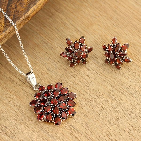 Alternate image for Hand Made Sterling Silver Garnet Pendant Necklace India Red Sunflower