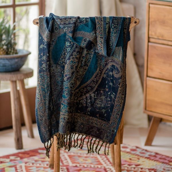 Alternate image for Handwoven Jamawar Wool Shawl in Teal from India Himalayan Heirloom in Teal