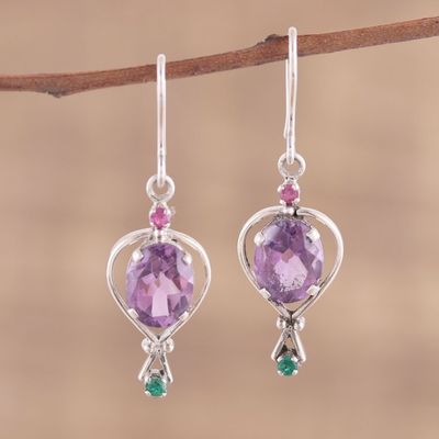 Alternate image for Amethyst Emerald and Ruby Dangle Earrings from India Sparkling Allure