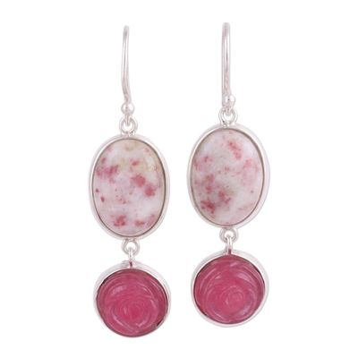 Alternate image for Handmade Quartz and Dolomite Sterling Silver Dangle Earrings Rose Blush