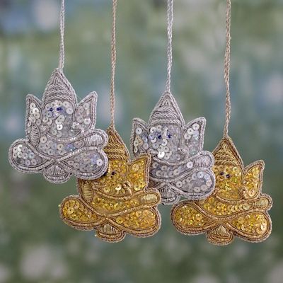 Alternate image for 4 Glittery Handmade Ornaments Depicting Lord Ganesha Happy Ganesha