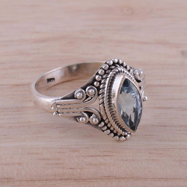 Alternate image for Blue Topaz and Sterling Silver Single Stone Ring from India Morning Luxury