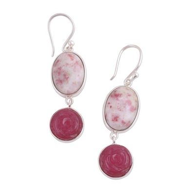 Alternate image for Handmade Quartz and Dolomite Sterling Silver Dangle Earrings Rose Blush